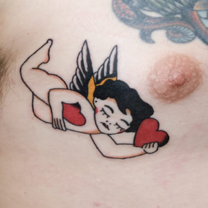 Old School angel tattoo by Chris McGuire