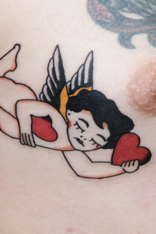 Old School angel tattoo by Chris McGuire